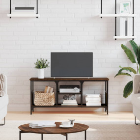 TV Cabinet Brown Oak Engineered Wood, Iron Medium TV Ca...
