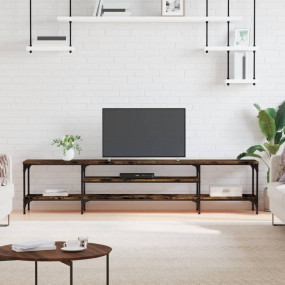 TV Cabinet Smoked Oak Engineered Wood, Iron Extra Long