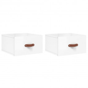Wall-mounted Bedside Cabinet Set of 2 High gloss white