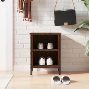 Shoe Cabinet Brown Oak Engineered Wood, Powder-Coated S...