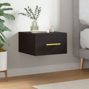 Wall-mounted Bedside Cabinet Black Engineered Wood