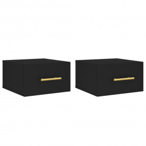 Wall-mounted Bedside Cabinet Set of 2 Black Engineered ...