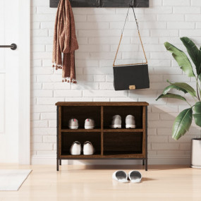 Shoe Cabinet Brown Oak Engineered Wood, Powder-Coated S...