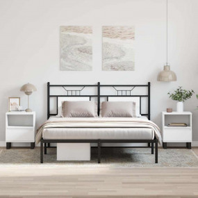 Bedside Cabinet Set of 2 White Engineered Wood, Metal M...