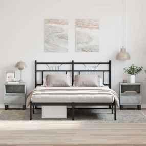 Nightstand Set of 2 Concrete Grey Engineered Wood, Meta...