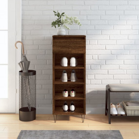 Shoe Cabinet Brown Oak Engineered Wood and Metal Medium