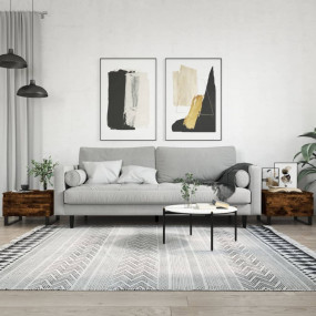 Coffee Table Set of 2 Smoked Oak Engineered Wood, Metal...