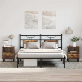 Bedside Cabinet Set of 2 Smoked Oak Engineered wood, Me...