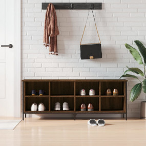 Shoe Cabinet Brown Oak Engineered Wood, Powder-coated S...