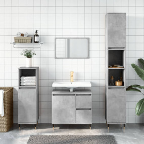 Bathroom Cabinet Concrete Grey Engineered Wood, Iron Ta...
