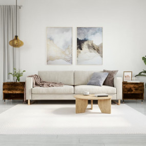 Coffee Table Set of 2 Smoked Oak Engineered Wood and Me...