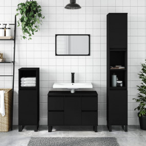 Bathroom Cabinet Black Engineered Wood Tall Bathroom Ca...