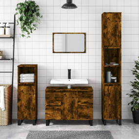 Bathroom Cabinet Smoked Oak Engineered Wood, Iron Tall