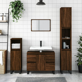 Bathroom Cabinet Brown Oak Engineered wood, iron Tall