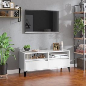 TV Cabinet High gloss white Engineered wood, metal Medi...
