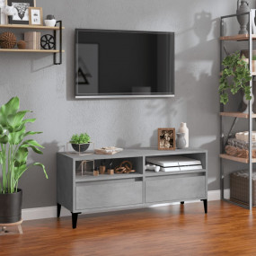 TV Cabinet Concrete Grey Engineered Wood, Metal Medium ...