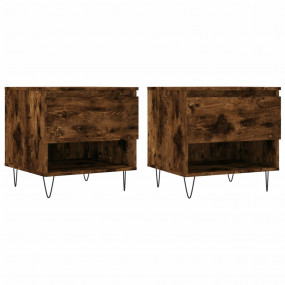 Coffee Table Set of 2 Smoked Oak Engineered Wood, Metal...