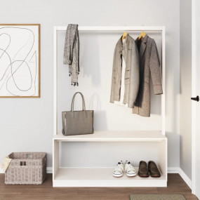 Clothes Rack White Solid Pine Wood 44.5x15.7x62.0 in Mi...