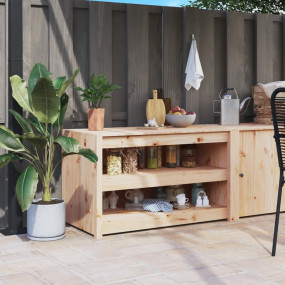 Outdoor Kitchen Cabinet Natural Pine Solid Pine Wood Me...