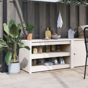 Outdoor Kitchen Cabinet White Solid Pine Wood Medium Mo...