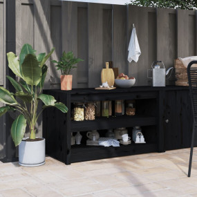 Outdoor Kitchen Cabinet Black Solid Pine Wood Medium