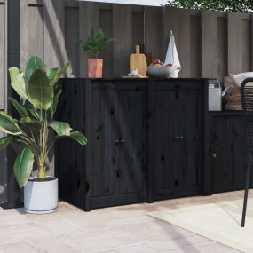 Outdoor Kitchen Door Set of 2 Black Solid Pine Wood