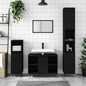 Bathroom Cabinet Black Engineered Wood, Iron Medium Sto...