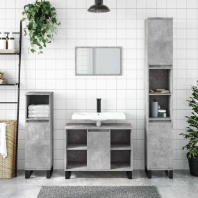 Bathroom Cabinet Concrete Grey Engineered Wood, Iron