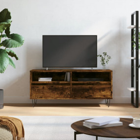 TV Cabinet Smoked Oak Engineered Wood, Iron Small TV Ca...