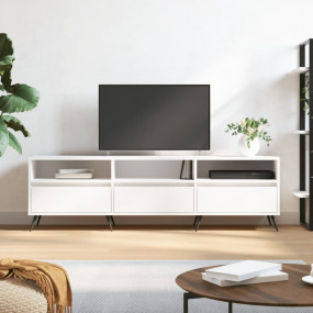 TV Cabinet White Engineered Wood, Iron Extra Large TV C...