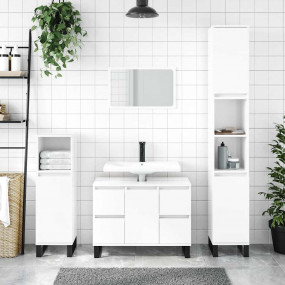 Bathroom Cabinet High gloss white Engineered wood Stand...