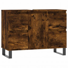 Bathroom Cabinet Smoked Oak Engineered Wood and Metal M...