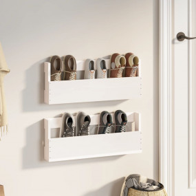 Wall-mounted Shoe Rack Set of 2 White Solid Pine Wood