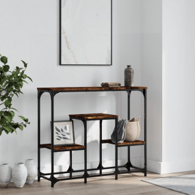 Console Table Smoked Oak Engineered Wood Narrow Industr...