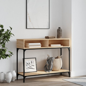 Console Table Sonoma Oak Engineered Wood, Metal Console...