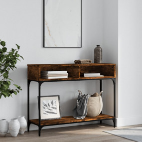 Console Table Smoked Oak Engineered Wood, Metal Medium