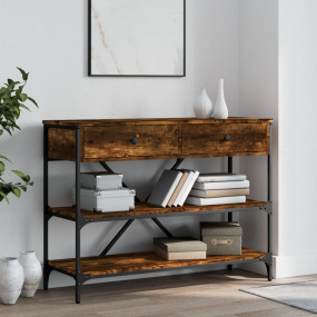 Console Table Smoked Oak Engineered Wood, Steel Narrow