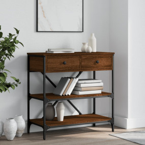 Console Table Brown Oak Engineered Wood, Metal Console ...