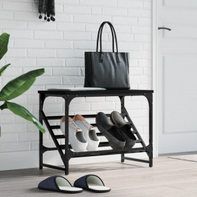 Shoe Rack Black Engineered Wood, Powder-Coated Steel Sm...