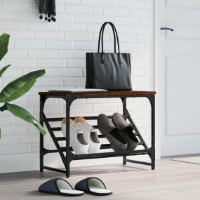 Shoe Rack Brown Oak Engineered Wood, Powder-Coated Stee...