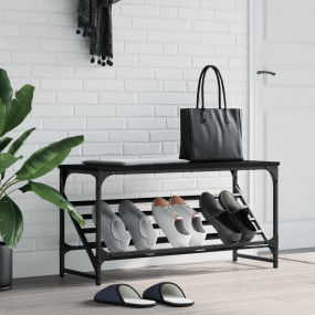 Shoe Rack Black Engineered Wood Medium Shoe Rack Rectan...