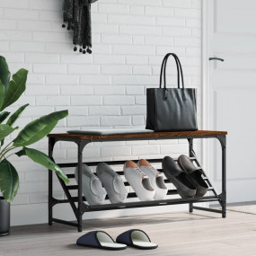 Shoe Rack Brown Oak Engineered Wood, Powder-Coated Stee...