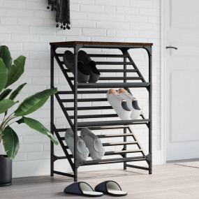 Shoe Rack Brown Oak Engineered Wood, Powder-Coated Stee...