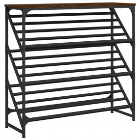 Shoe Rack Brown oak Engineered wood, powder-coated stee...