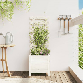 Garden Planter White Solid Pine Wood Medium Planters