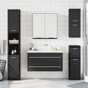 Bathroom Mirror Cabinet Black Engineered Wood Medium Mi...