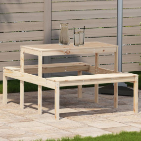 Picnic Table Natural Solid Pine Wood Medium Seats Many