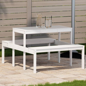 Picnic Table White Solid Pine Wood Standard Sleek Picni...