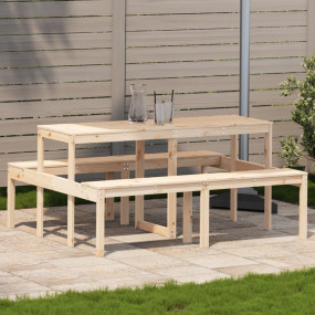 Picnic Table Natural Wood Solid Pine Wood Durable Picni...