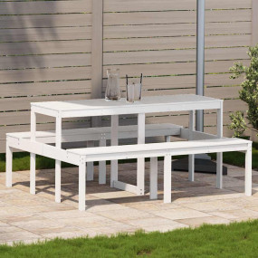 Picnic Table White Solid Pine Wood Medium Durable Picni...